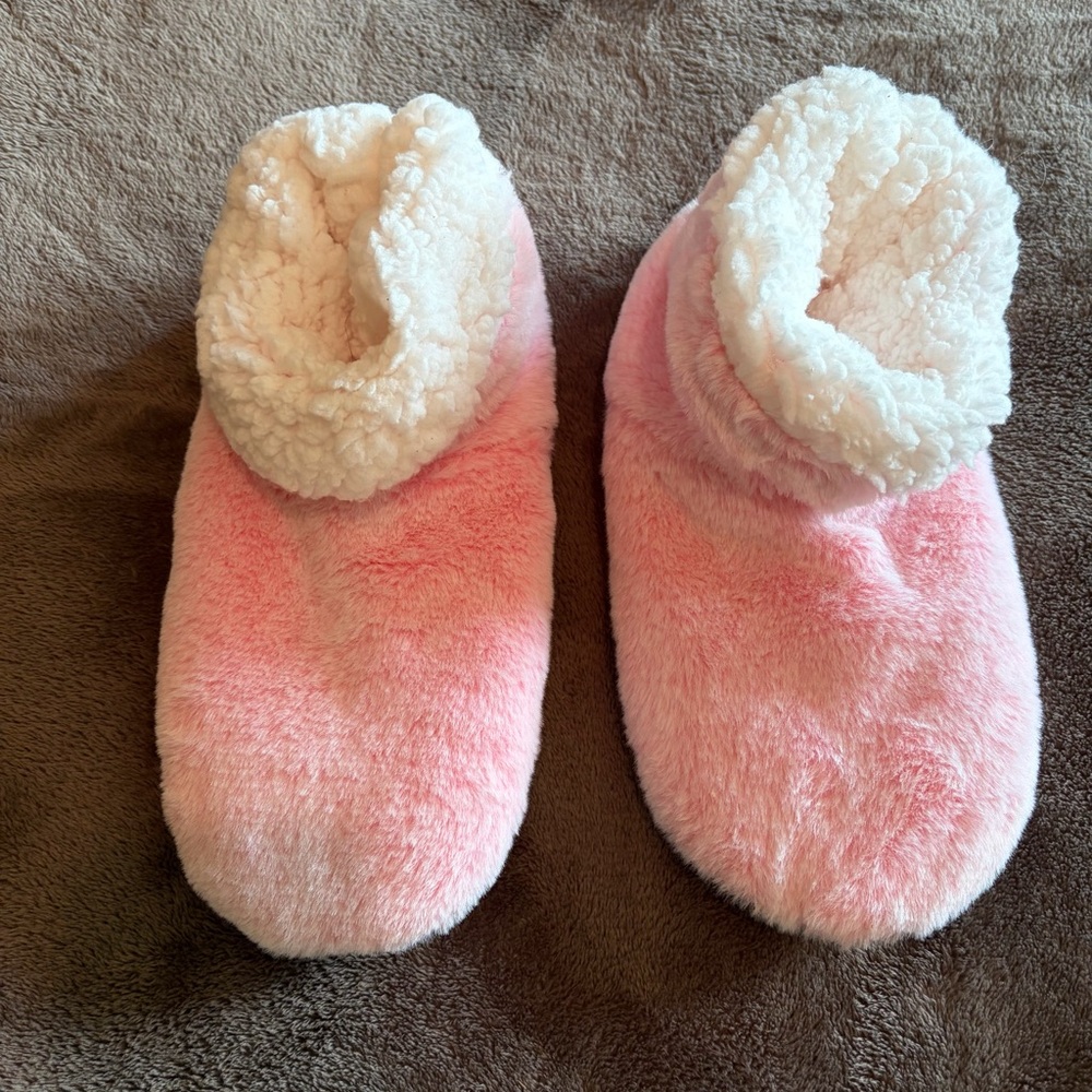 Cozy Pink and White Fuzzy Slippers